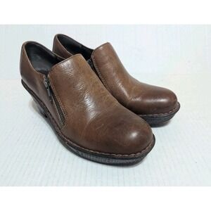 Born Elliott Clog Shoes Women's Sz 7.5 Leather Double Zip  Burnished Toe